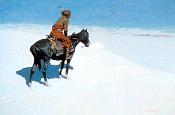 * Et vakkert maleri av en indiansk kavalerispeider :: En gang var Nedre Romerike et rikt og fruktbart jordbruksomr&aring;de. I dag minner terrenget meg om filmen Landskap i t&aring;ke