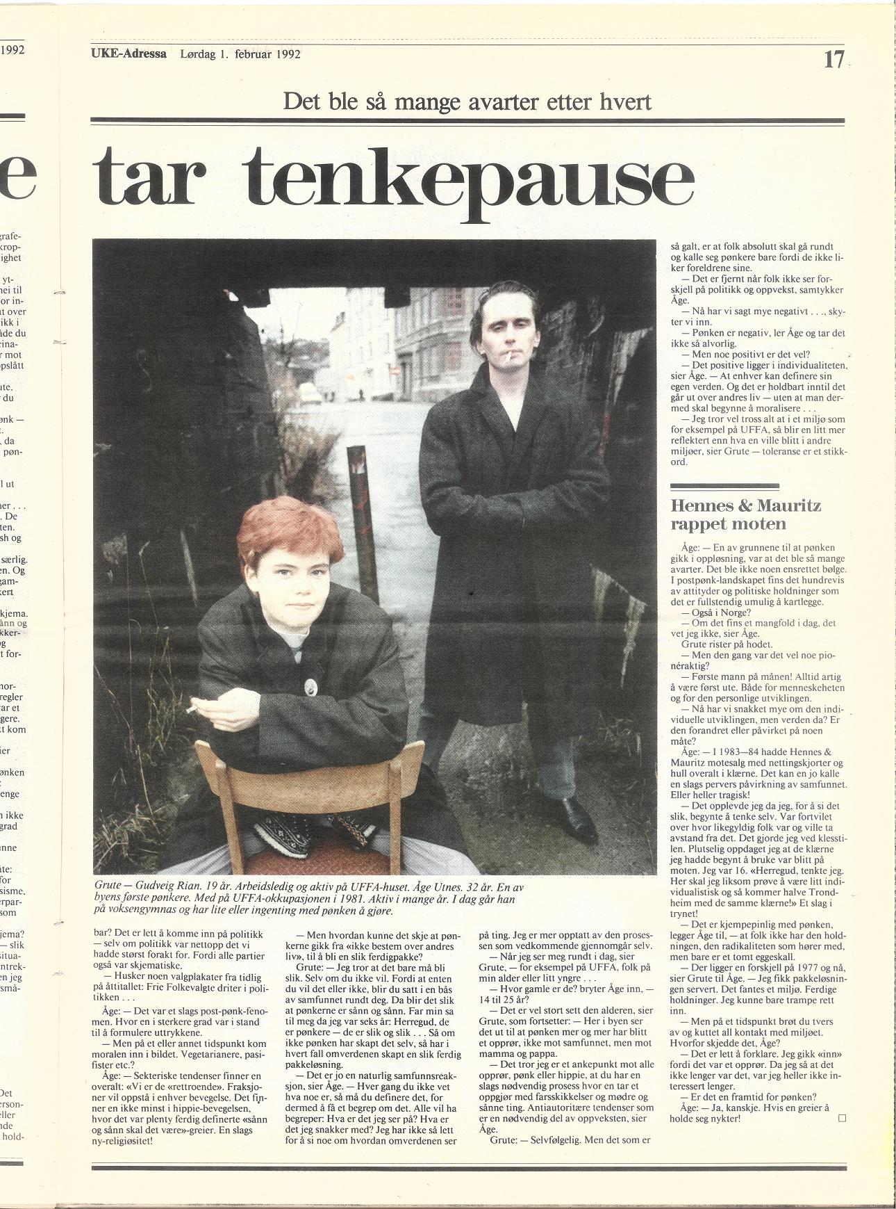 Uke-Adressa 1. februar 1992, h&oslash;yre side (Klikk for st&oslash;rre faksimile!)