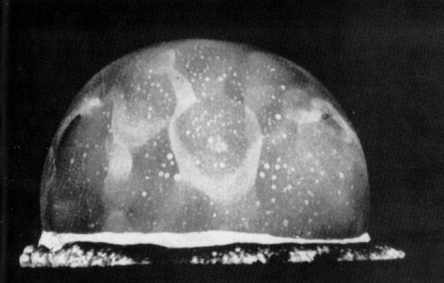 George 20ms :: George was released from a 200 foot tower over Eberiru (Ruby) Island in the Enewetok Atoll on the 8th of May 1951. This picture was taken 20 milliseconds (ms) into birth. Click for larger picture!