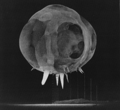Tumbler Snapper after 1ms, Nevada 1952 (April-June) :: This one shows the forming of the hydrodynamic shock front 1ms (millisecond) after detonation. Click for larger picture!