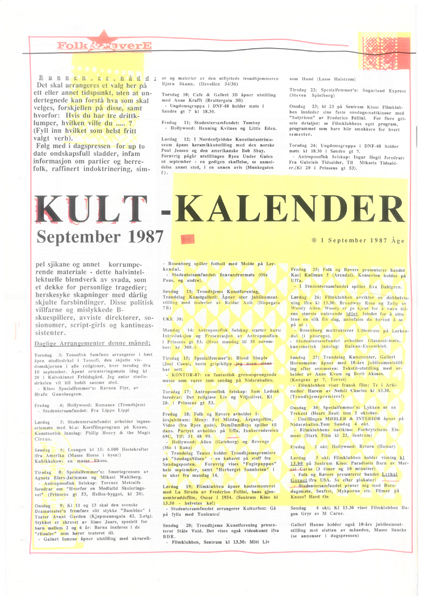Kult-kalender September 1987 (Klikk for st&oslash;rre utgave av kulturkalenderen!)