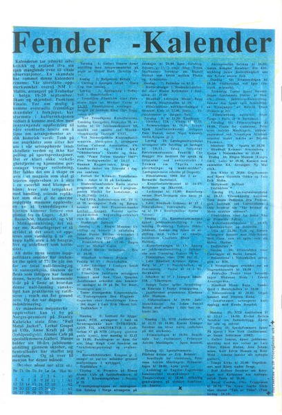 Fender-Kalender oktober 1987 (Klikk for st&oslash;rre utgave av kulturkalenderen!)